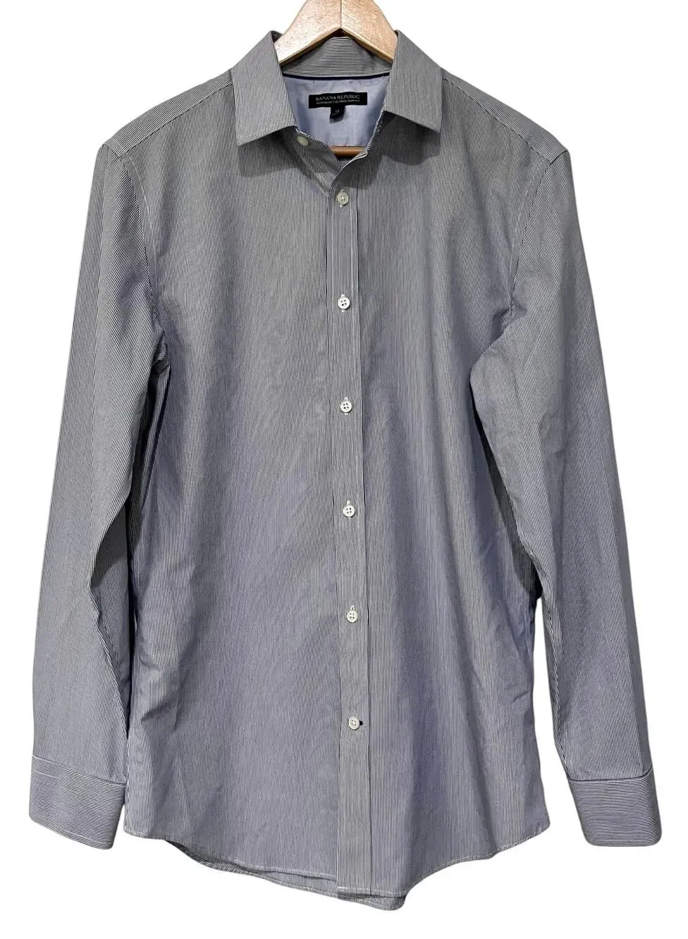 Banana Republic Non-Iron Tailored Slim Fit Shirt Mens Medium Blue Striped Cotton